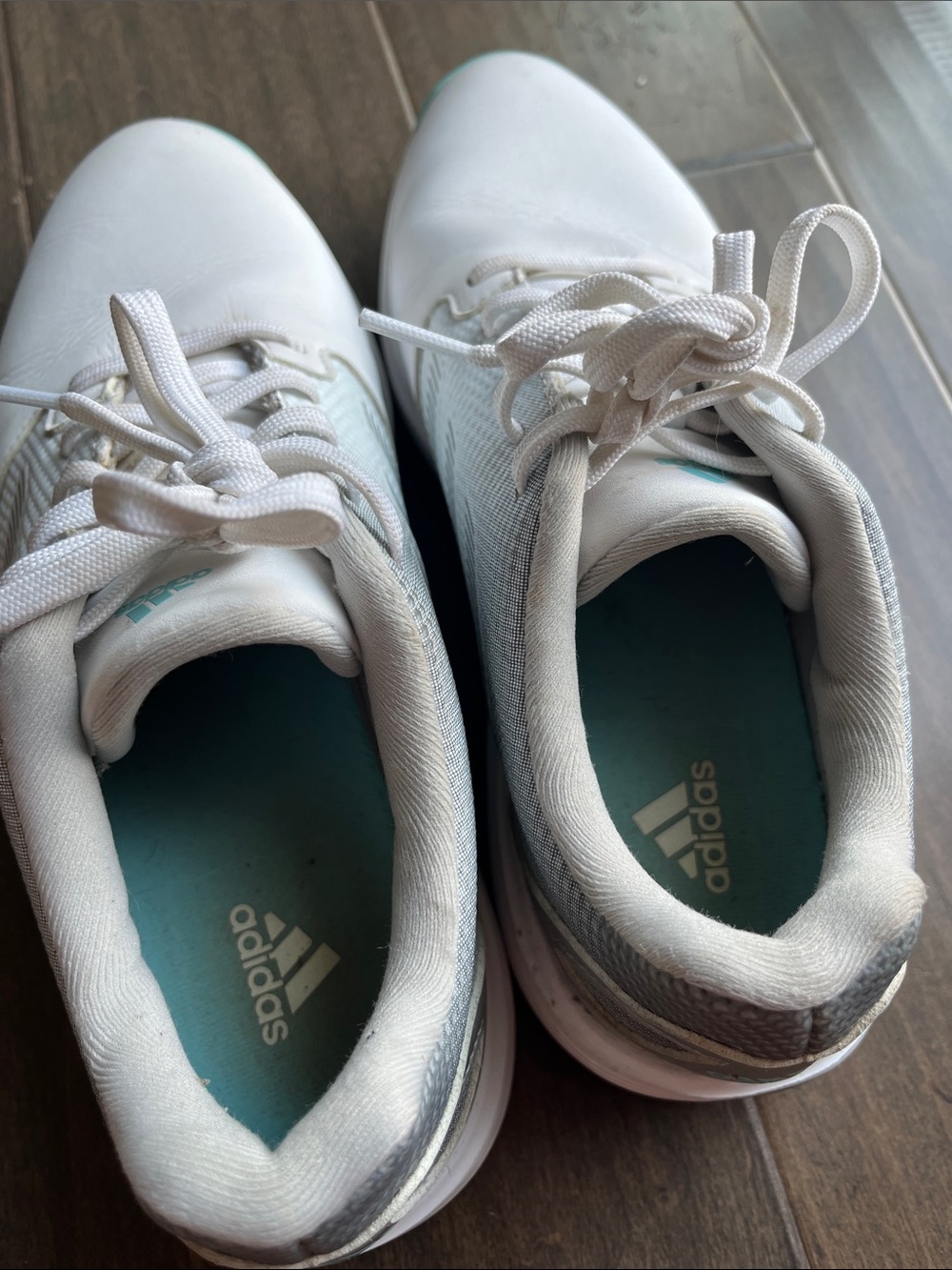 Adidas ZG21 White Golf Shoes with Light Teal Accents - Picture 4 of 6